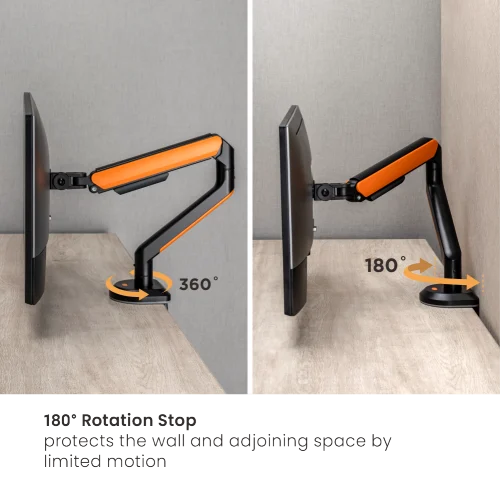 BRATECK Elemental Gaming Monitor Arm with RGB Lighting - Fits 17"-32" Flat/Curved Monitors, Matte Black & Orange - Brateck-LDT63-C012GL Orange
