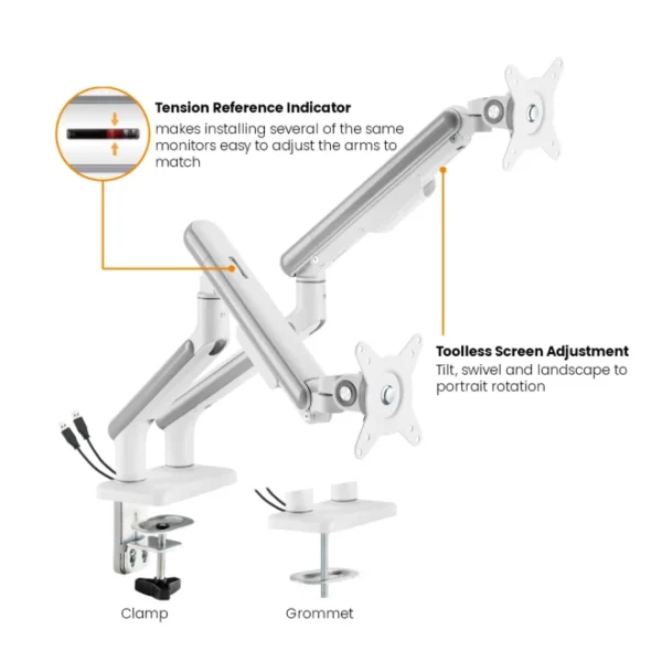 62fd9adf327ffa00024f41d1 BRATECK Dual-Monitor NEO Slim Mechanical Spring Arm for 17-32" Displays Fine Texture White - Brateck-LDT68-C024 White