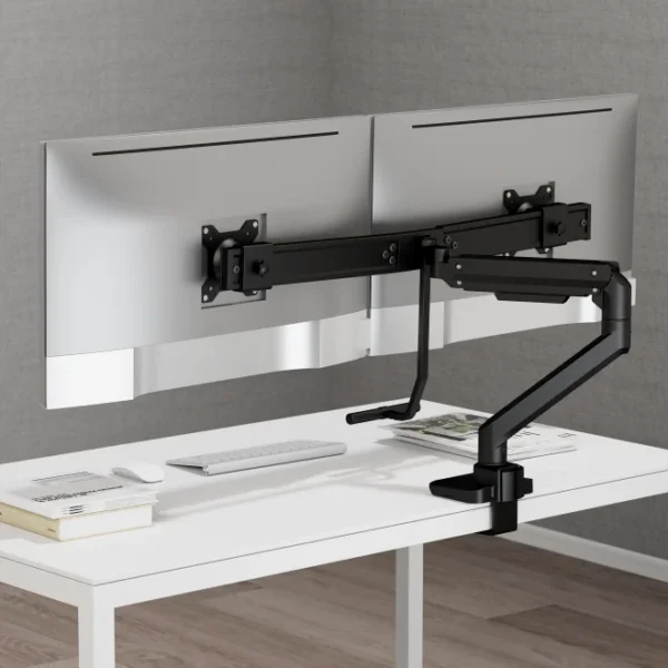 3a110a1c-fdab-391e-d21d-1a32bd927a47 BRATECK Heavy-Duty Gas Spring Dual Monitor Arm for 17-32" Displays, Fine Texture Black - Brateck-LDT69-C022 Black