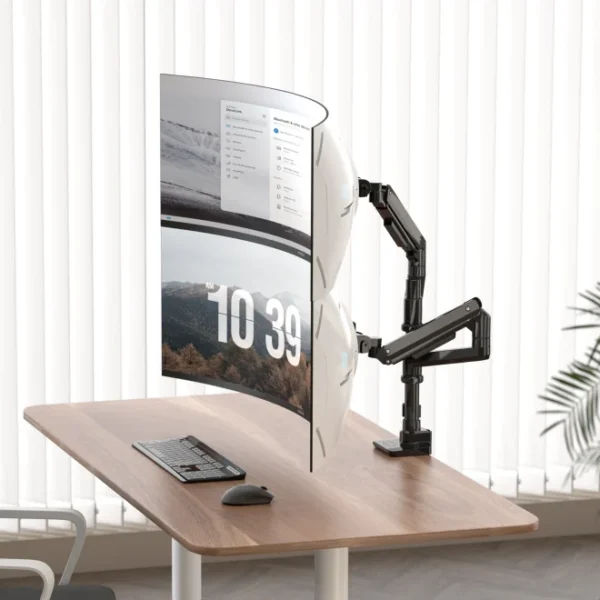 670c73d9350cd8a9852748bb BRATECK Heavy-Duty Pole-Mounted Gas Spring Dual Monitor Arm Stacked for 17-49" Displays - Brateck-LDT69-C024P Black