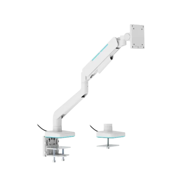 66bc8d47327ffa0002d22d7d BRATECK Heavy-Duty RGB Gaming Monitor Arm - Fits 17"-49" Screens, Gas Spring, Matte White - Brateck-LDT85-C012L White