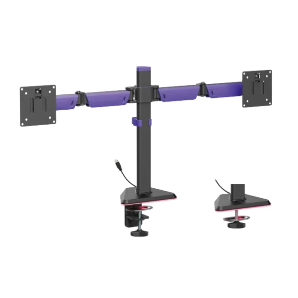 669c7e50327ffa0002576161 BRATECK Amethyst Articulating RGB Gaming Dual Monitor Arm - Fits Two 17"-32" Screens, Up to 12kg - Brateck-LDT89-C024L