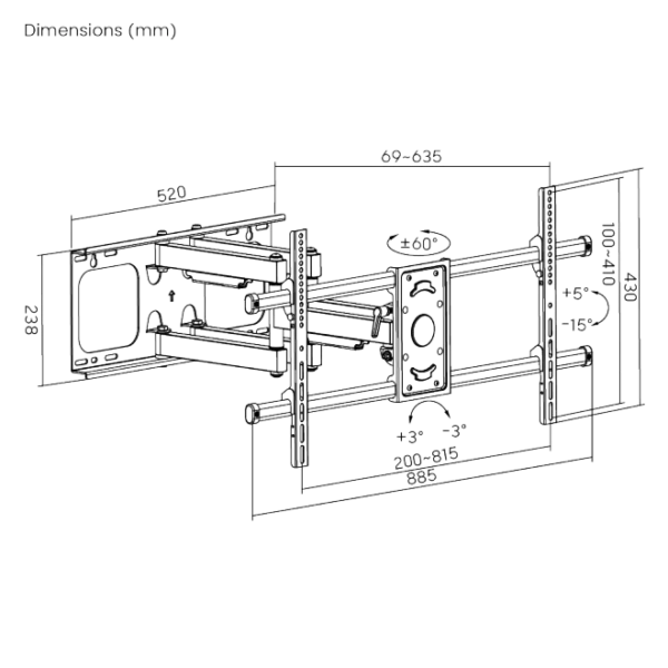 BRATECK Heavy-Duty Full-Motion TV Wall Mount for 43 to 95 Inch Displays VESA 800x400 - Brateck-LPA49-486