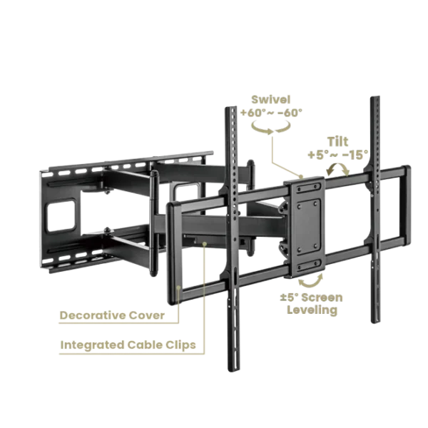 BRATECK Ultra Heavy-Duty Full-Motion TV Wall Mount for 60 to 120 Inch Displays 120kg VESA 900x600 - Brateck-LPA77-696