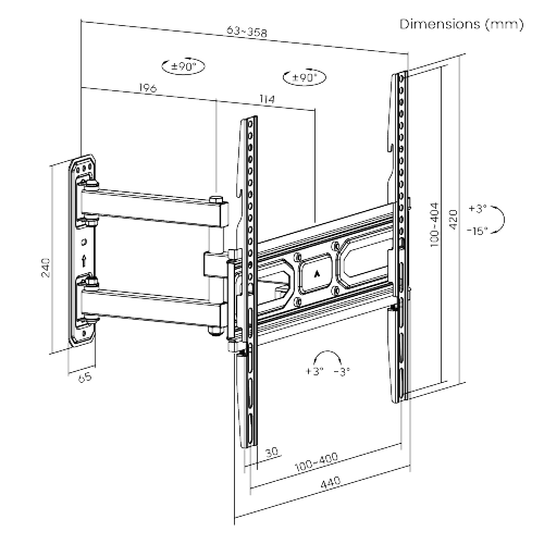 BRATECK Super Economy Full-Motion TV Wall Mount for 32 to 65 Inch Displays 35kg Capacity VESA 400x400 - Brateck-LPA78-443