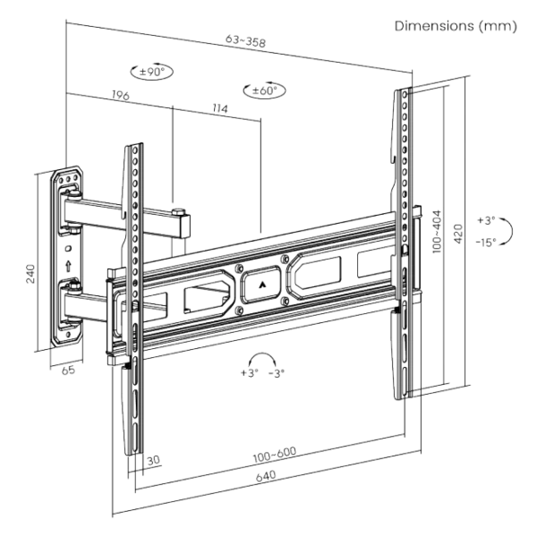 65093443327ffa000202944e Brateck Super Economy Full-Motion TV Wall Mount VESA 600x400 for 37 to 80 Inch Flat and Curved Screens - Brateck-LPA78-463