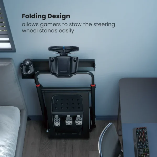BRATECK Folding Racing Simulator Wheel Stand with Gear Shifter - Steel 20kg Capacity - Brateck-LRS10-KP01 Black