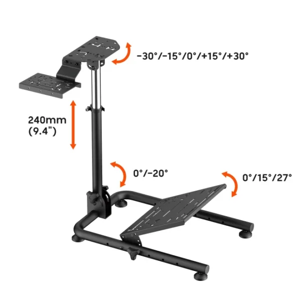 3a230691-9fbc-57cd-76ec-3aeba91b2733 BRATECK Folding Racing Simulator Wheel Stand with Gear Shifter - Steel 20kg Capacity Black - Brateck-LRS11-BS02 Black