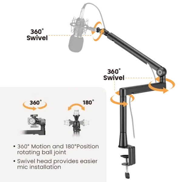 6567f0cc327ffa000253c7b0 BRATECK Aluminum Professional Studio Microphone Arm - Low Profile 2kg Capacity Matte Black - Brateck-MDS13-2