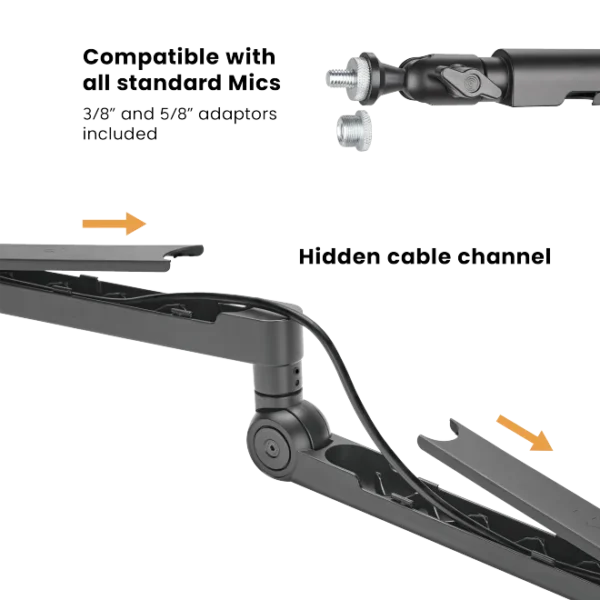 6614eb18327ffa0002f5c158 BRATECK Aluminum Professional Studio Microphone Arm - Low Profile 2kg Capacity Matte Black - Brateck-MDS13-2
