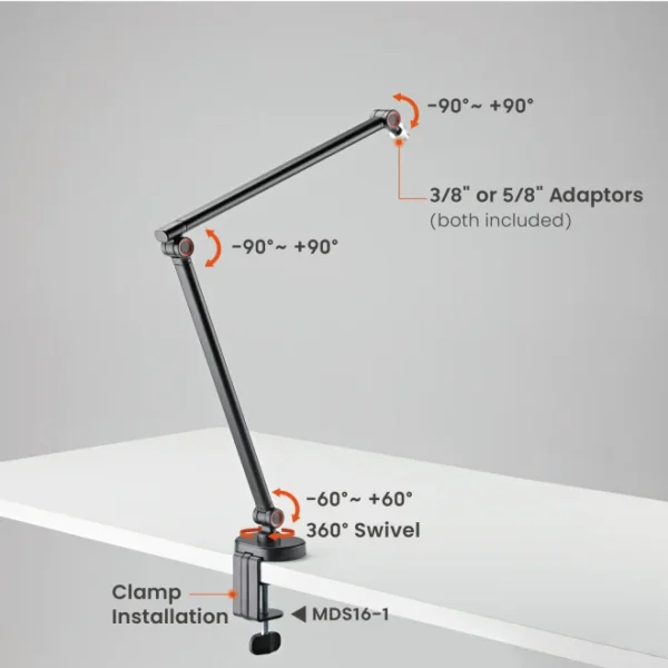 3a1a517c-e91a-c5a6-e1df-318978b75fe1 BRATECK Slim Microphone Boom Arm - Matte Black & Red Steel 1kg Capacity 722mm Reach - Brateck-MDS16-1 Red