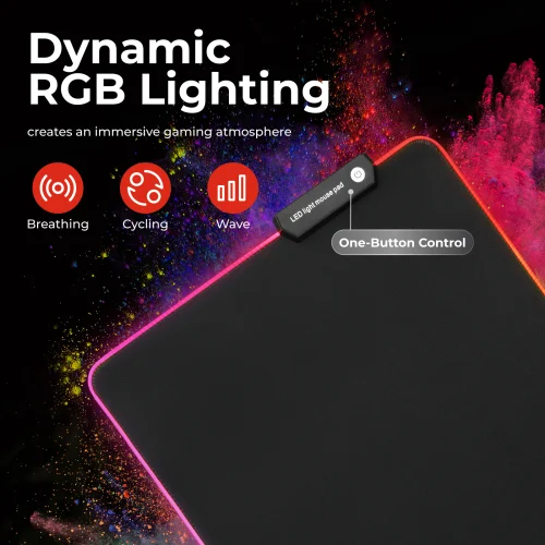 6aaa2de3383f008b09419685 BRATECK Large RGB Gaming Mouse Pad - 800x300x4mm Water-Resistant Smooth Surface with 7-Color LED - Brateck-MP06-4