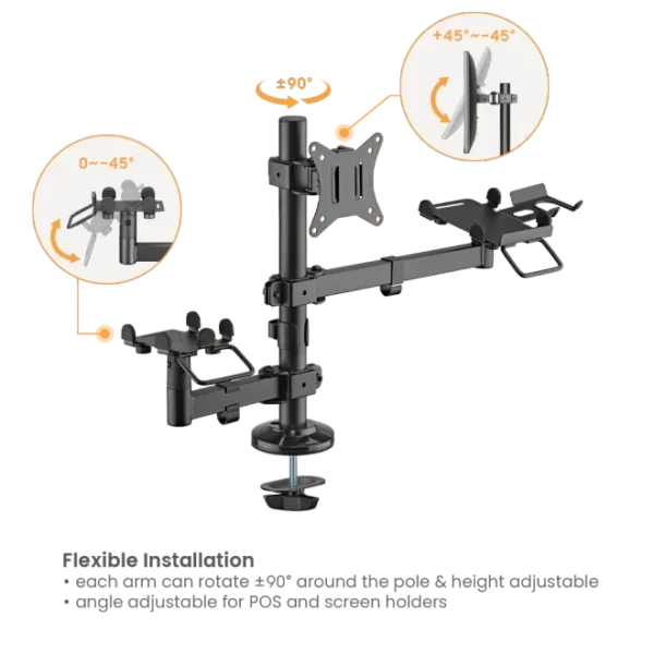 Brateck POS Mounting Solution for Single Display Small Pole Mount Stand for 17 to 32 Inch Screens - Brateck-PMM-02S