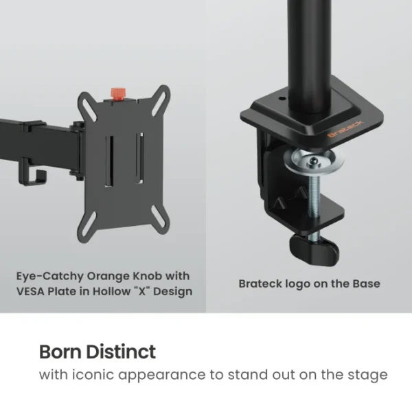 BRATECK Signature Single-Monitor Steel Articulating Monitor Arm with Quick Release VESA and Dual Mount - BT-AMA-B1
