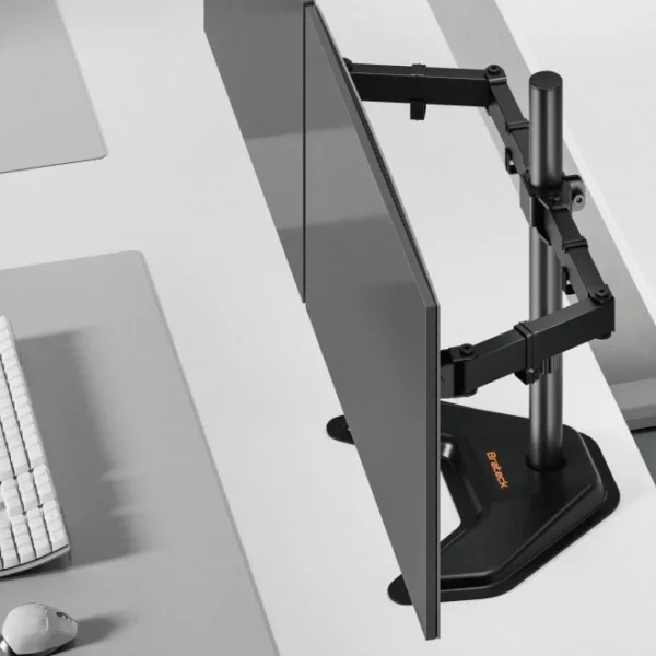 69f087745501f8e90ce53972 BRATECK Signature Dual-Monitor Steel Articulating Monitor Stand with Freestanding Base and Quick Release VESA - BT-AMA-B2FS