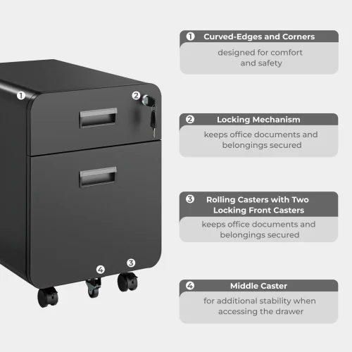 691570c3be70c4d6537dd6bb LUMIVIDA 2-Drawer Locking Mobile File Cabinet with Adjustable File Rack and Nylon Casters - CAB03-1