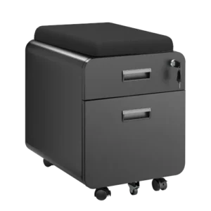 LUMIVIDA Matte Black 2-Drawer Locking Mobile File Cabinet with Seat Cushion and Adjustable File Rack - CAB03-2