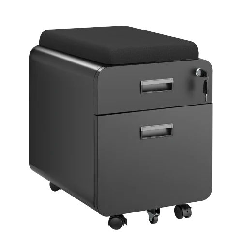 6a0c20726e4cd8e9db8fb9f2 LUMIVIDA Matte Black 2-Drawer Locking Mobile File Cabinet with Seat Cushion and Adjustable File Rack - CAB03-2