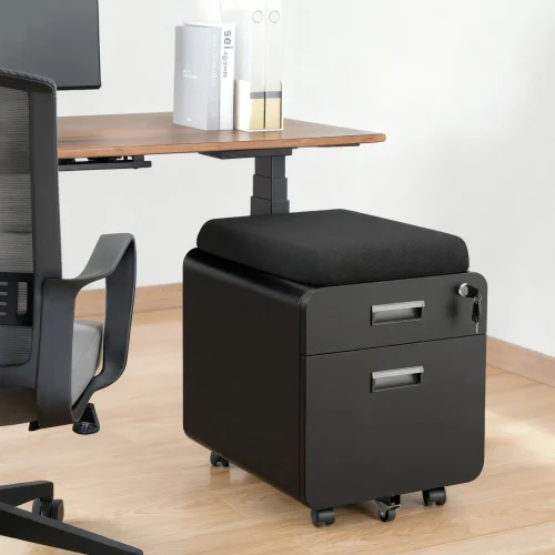 68c91aec5a476a49999d3030 LUMIVIDA Matte Black 2-Drawer Locking Mobile File Cabinet with Seat Cushion and Adjustable File Rack - CAB03-2