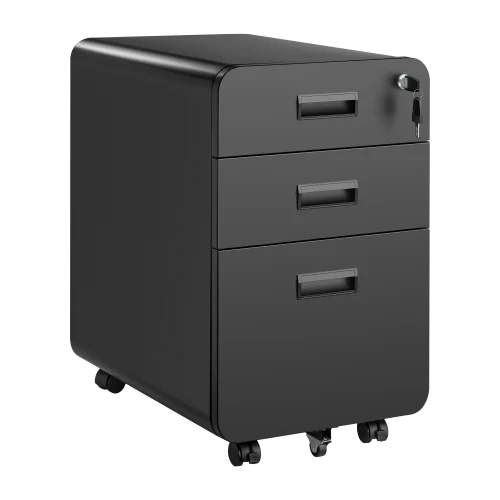 LUMIVIDA Matte Black 3-Drawer Locking Mobile File Cabinet with Adjustable File Rack and Nylon Casters - CAB03-3