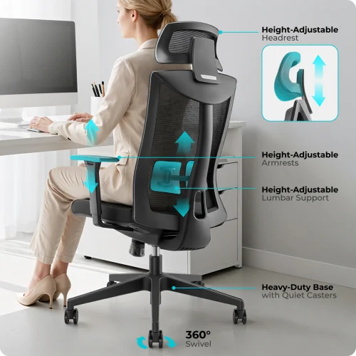 LUMIVIDA Premium High-Back Mesh Office Chair with Adjustable Headrest Lumbar Support and 150kg Capacity - CH05-8
