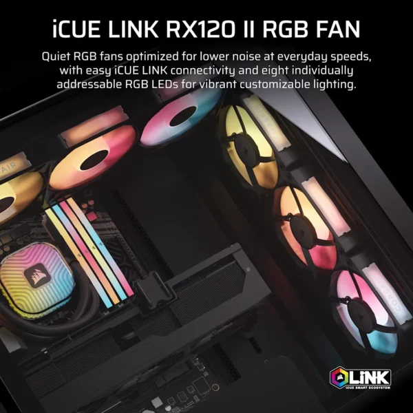 iCUE_LINK_RX120_II_RGB_Black_Artboard02_AA CORSAIR - RX120 II RGB 120mm PWM PC Fan - Magnetic Dome Bearing - Black - CO-9051057-WW