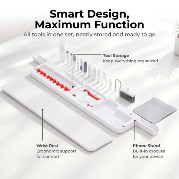 6a9782712e70da6c3a1f8838 LUMIVIDA 22-in-1 Multifunction Desk Cleaning Kit with Ergonomic Wrist Support and Spray Bottle - White - CTK02-9