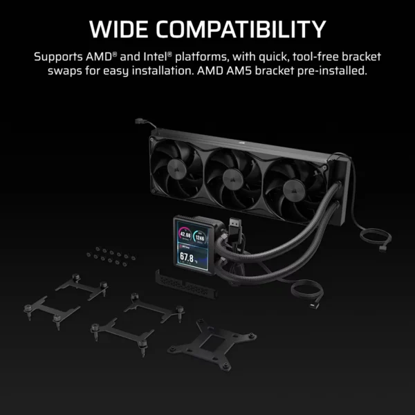NAUTILUS_II_360_RS_LCD_BLK_07 CORSAIR Nautilus II 360 RS LCD 360mm Liquid CPU Cooler with FlowDrive 2S Pump and IPS Screen - CW-9061053-WW