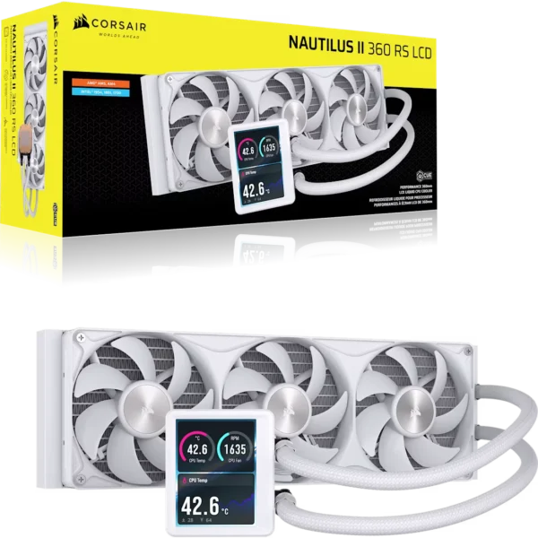 NAUTILUS_II_360_RS_LCD_WHT_09 CORSAIR NAUTILUS II 360 RS LCD White 360mm Liquid CPU Cooler with 3.5 Inch IPS Display - CW-9061054-WW
