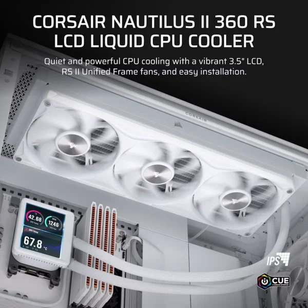 NAUTILUS_II_360_RS_LCD_WHT_02 CORSAIR NAUTILUS II 360 RS LCD White 360mm Liquid CPU Cooler with 3.5 Inch IPS Display - CW-9061054-WW