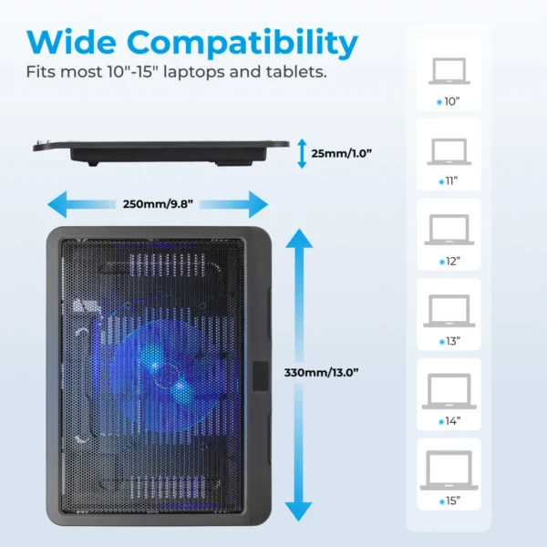 LUMIVIDA Standard Laptop Cooling Stand with Dual USB Ports and Height Adjustment for 10 to 15 Inch Laptops - LCS03-1