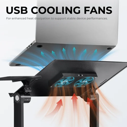 LUMIVIDA Height Adjustable Ventilated Laptop Desk with Mouse Pad Side Mount and Cooling Fan - LPD03-4