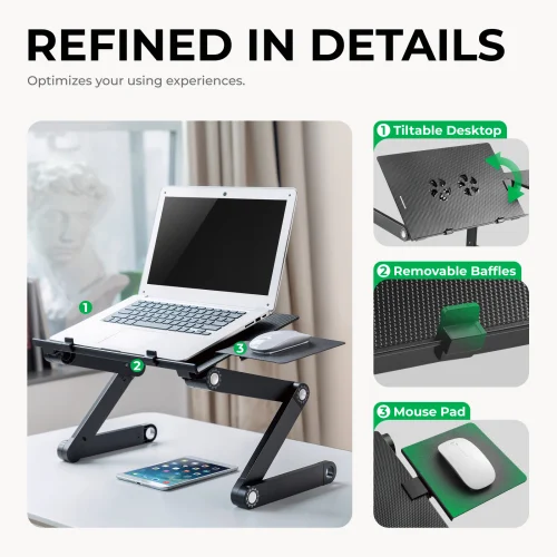 LUMIVIDA Height Adjustable Ventilated Laptop Desk with Mouse Pad Side Mount and Cooling Fan - LPD03-4