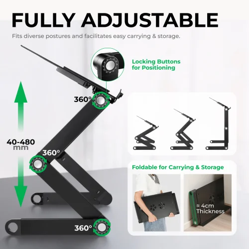 LUMIVIDA Height Adjustable Ventilated Laptop Desk with Mouse Pad Side Mount and Cooling Fan - LPD03-4