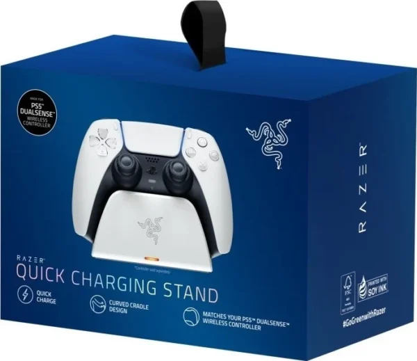 Razer Quick Charging Stand for PlayStation 5 - White DualSense Controller Fast Charger - RC21-01900100-R3M1
