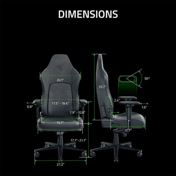 71aNsjr6mHL._AC_SL1500_bb1818c9-f85a-4526-aeaa-92c9595a2421_1920x Razer Iskur V2 - Ergonomic Gaming Chair with Adaptive Lumbar Support - Dark Grey Fabric - RZ38-04900300-R3U1